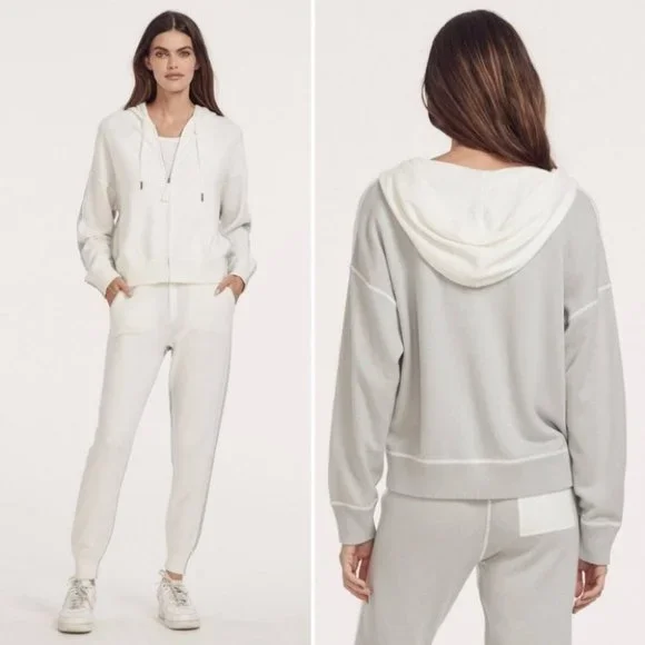 NWT! 360 CASHMERE Zipup colorblock Hoodie Tulah Sweater Ivory Size Small